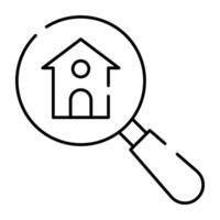 House building under magnifying glass, icon of search home vector