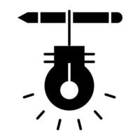 Pencil with lightbulb, concept of creative writing icon vector