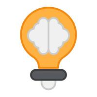 Brain inside light bulb, flat design of brainstorming vector