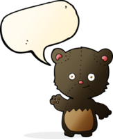 cartoon little black bear waving with speech bubble png