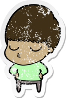 distressed sticker of a cartoon calm boy png