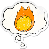 cartoon flames with thought bubble as a distressed worn sticker png