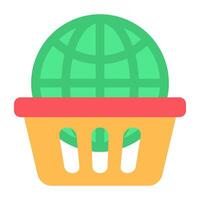 Globe with basket, flat design of global shopping icon vector