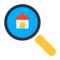 House building under magnifying glass, icon of search home vector