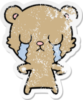 distressed sticker of a crying cartoon bear png