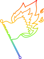 rainbow gradient line drawing of a cartoon burning flag png