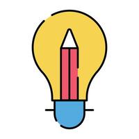 Pencil inside lightbulb, flat design of creative writing icon vector