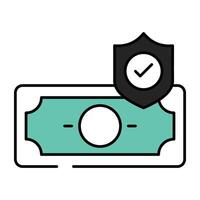 Secure payment icon, flat design of shield with banknote vector