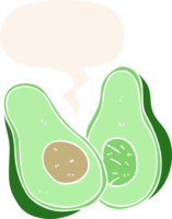 cartoon avocado with speech bubble in retro style png