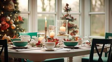 AI generated Christmas holiday family breakfast, table setting decor and festive tablescape, English country and home styling photo