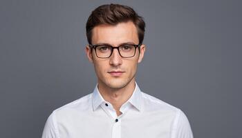 AI generated Studio Portrait of a Serious Young Programmer photo