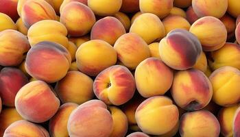 AI generated Group of Ripe Pink and Yellow Peaches photo