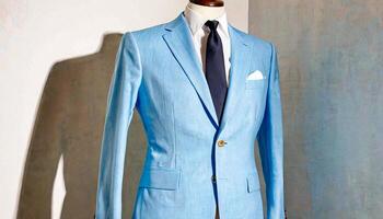 AI generated Mannequin Dressed in a Light Blue Suit Jacket photo