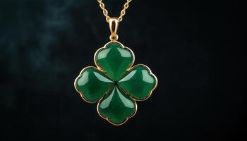 AI generated Minimalist Photography of a Jade Green Clover Pendant photo