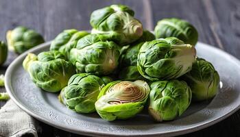 AI generated Freshly Harvested Brussels Sprouts Ready for Cooking photo