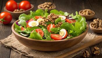 ai generado sano vegetariano ensalada con nuez foto