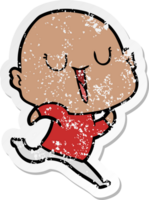 distressed sticker of a happy cartoon bald man png