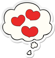 cartoon love hearts with thought bubble as a printed sticker png