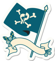 tattoo style sticker with banner of a pirate flag png