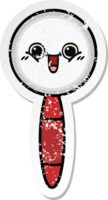 distressed sticker of a cute cartoon magnifying glass png