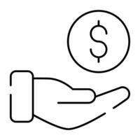 Dollar coin on hand showing concept of donation vector