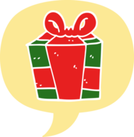 cartoon present with speech bubble in retro style png