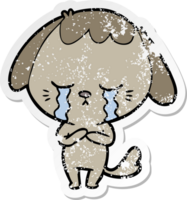 distressed sticker of a cartoon crying dog png