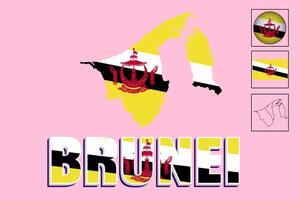 Brunei map and Brunei flag vector drawing