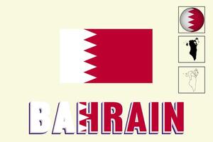 Bahrain map and Bahrain flag vector drawing