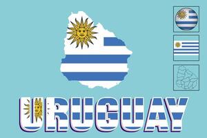 Uruguay map and Uruguay flag vector drawing