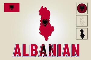 Albanian map and Albanian flag vector drawing