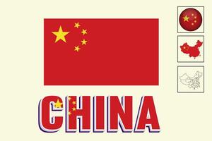 China map and China flag vector drawing