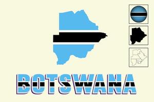 Botswana map and Botswana flag vector drawing