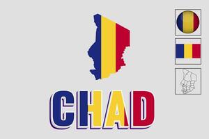 Chad map and Chad flag vector drawing