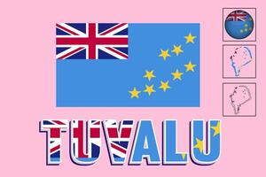 Vector illustrations of the Tuvalu flag and map