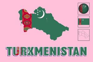 Turkmenistan flag and map in vector illustration