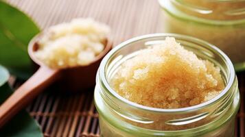 AI generated Body scrub in a jar, macro cosmetic product photo