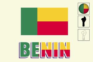 Benin map and Benin flag vector drawing