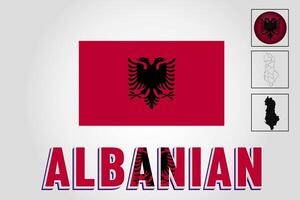 Albanian map and Albanian flag vector drawing