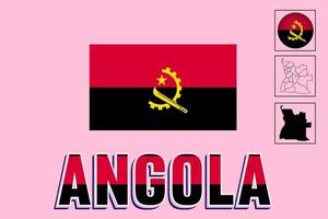 Angola map and Angola flag vector drawing