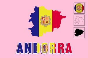 Andorra map and Andorra flag vector drawing