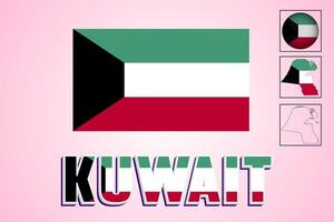 Vector illustrations of the Kuwait flag and map