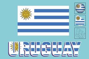 Uruguay map and Uruguay flag vector drawing