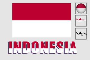 Indonesia map and flag in vector illustration