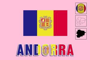 Andorra map and Andorra flag vector drawing