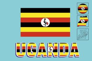 Vector illustrations of the Uganda flag and map