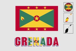 Grenada map and flag in vector illustration