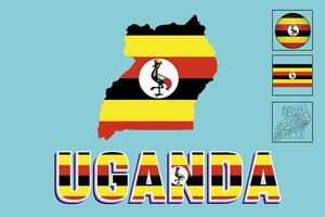 Vector illustrations of the Uganda flag and map