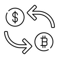 Dollar with bitcoin, linear design of money exchange vector