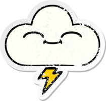 distressed sticker of a cute cartoon thunder cloud png